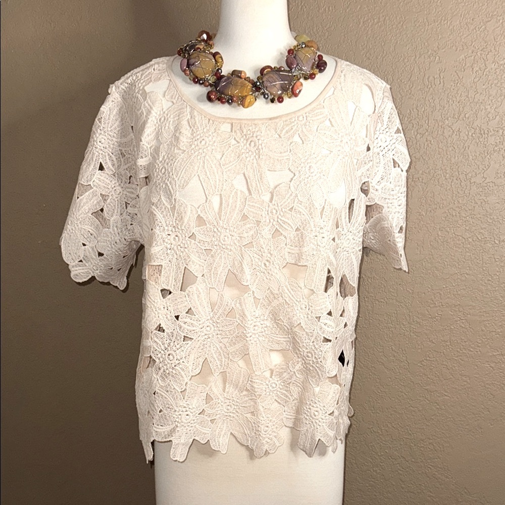 Ark & Co White Embellished Short Sleeve Blouse